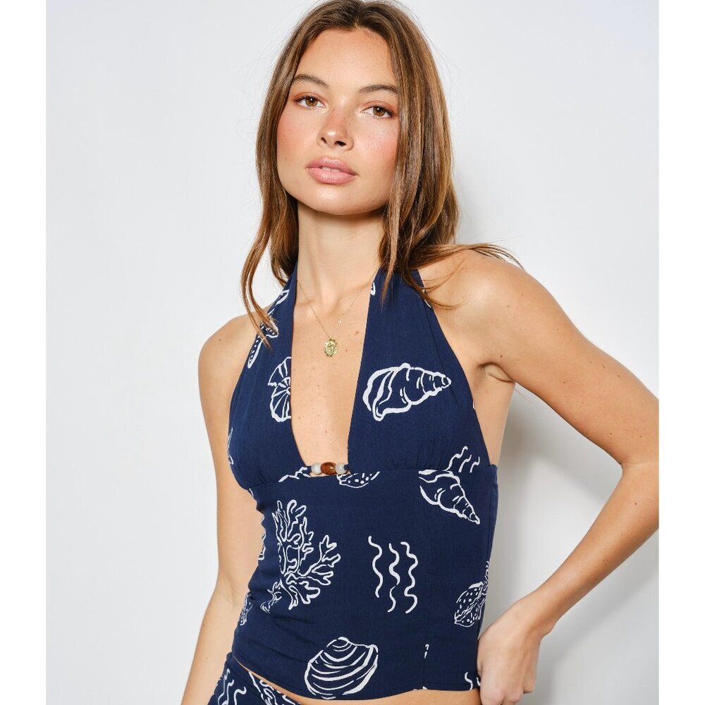 BAY WATCH COASTAL PATTERNED HALTER TOP